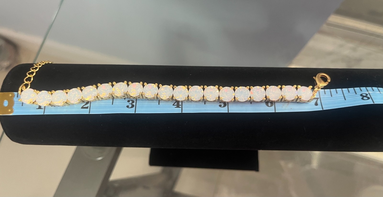 Park Lane Jewerly Gold Tone Faux Opal Tennis Bracelet Iridescent Round 7″-8.5″