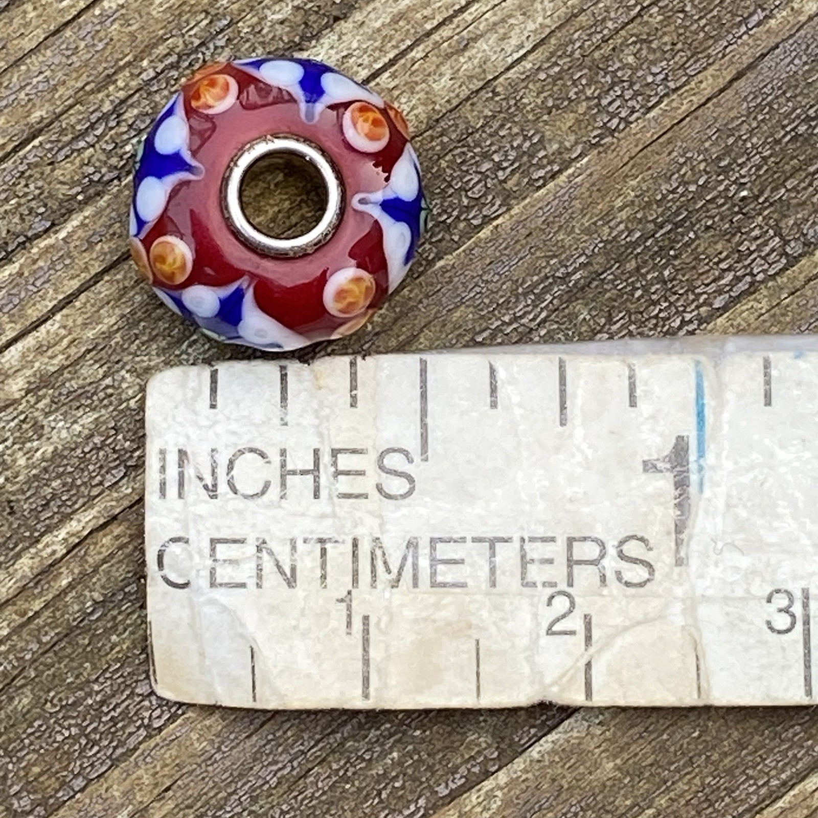 Authentic Trollbeads Unique OOAK Bead Red, Blue, Yellow & White