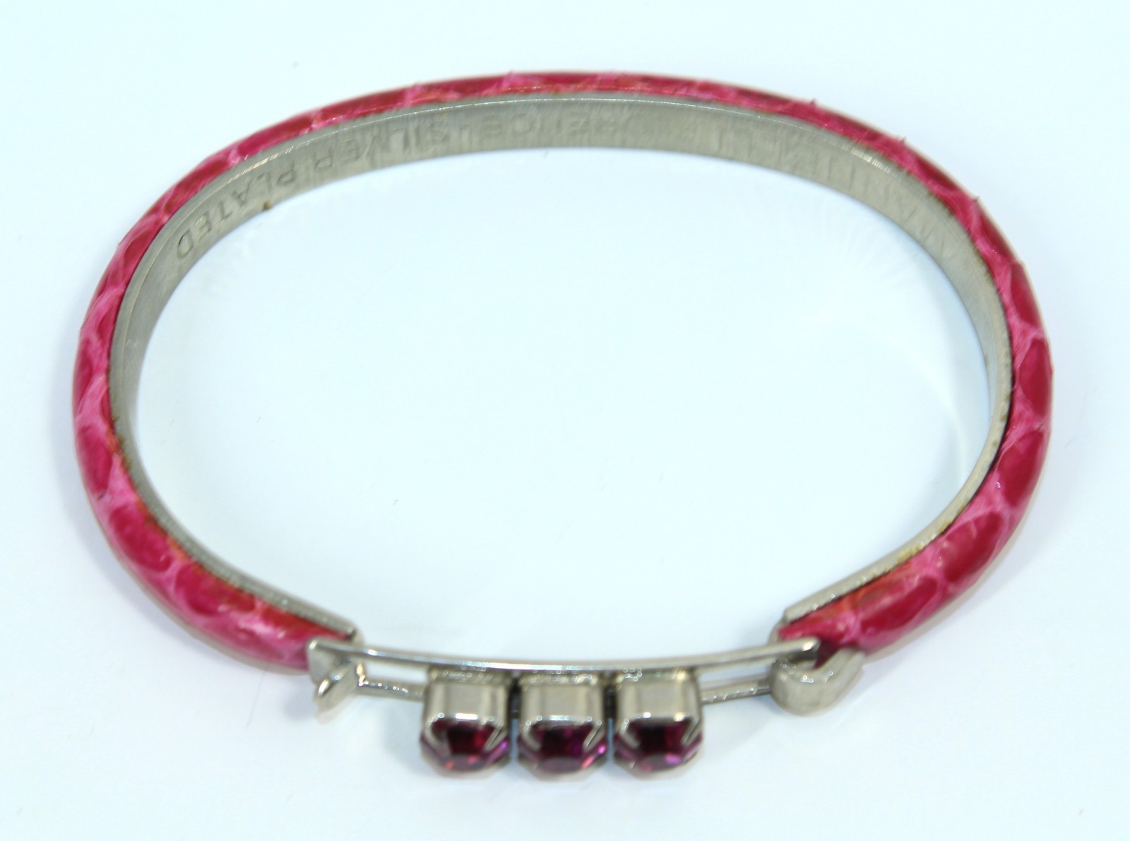 Authentic MANNELLI FIRENZE Hot Pink Leather & Silver Plated Crystal Bangle