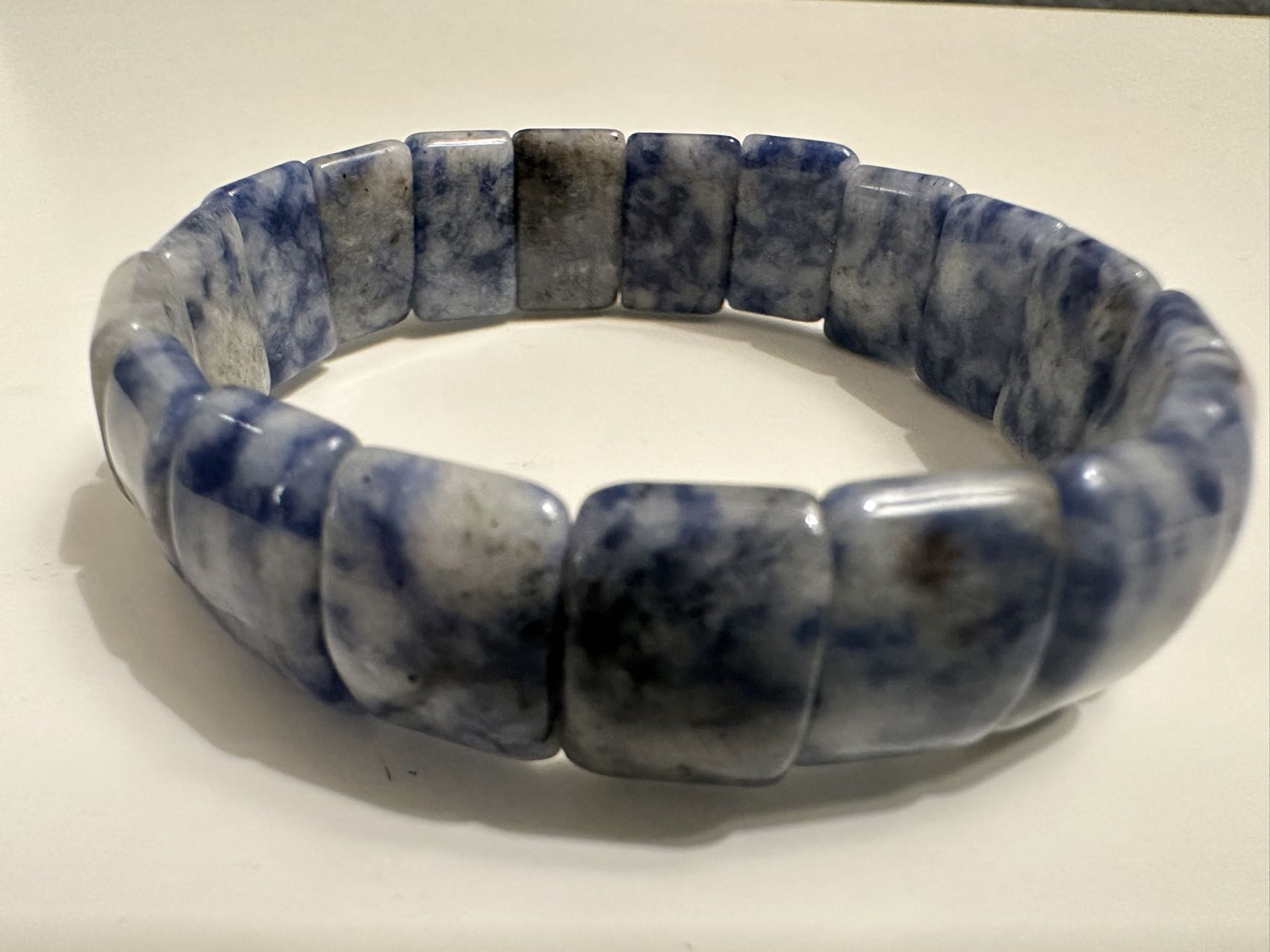 Blue Spot Jasper Double Drill Bracelet Rectangle Bead Size 11x15mm 7.5” Length