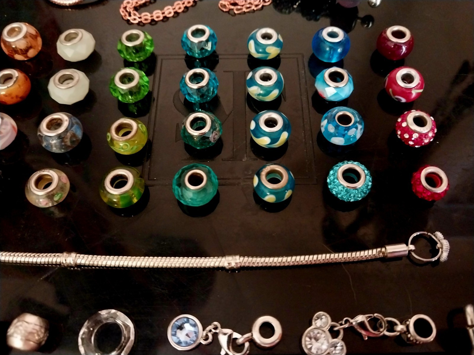 Glass Slide Bead Charms and 3 Bracelets Lot of 75 pcs 925 Murano & Dangle Charms