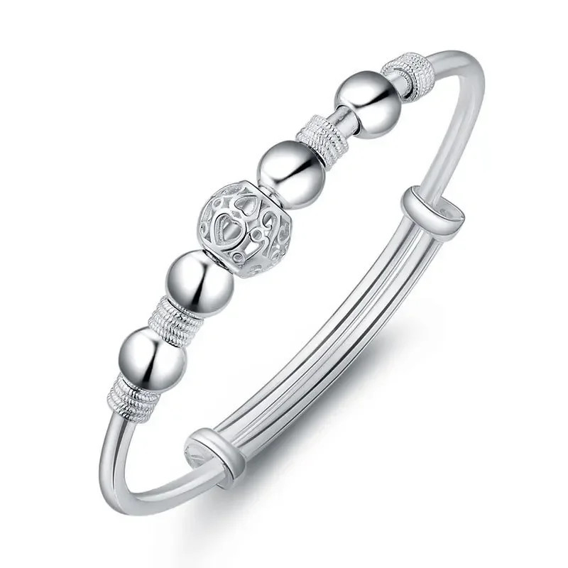 Trendy 925 Sterling Silver Bangles Bracelet Charms Cute Open for Women Fashion