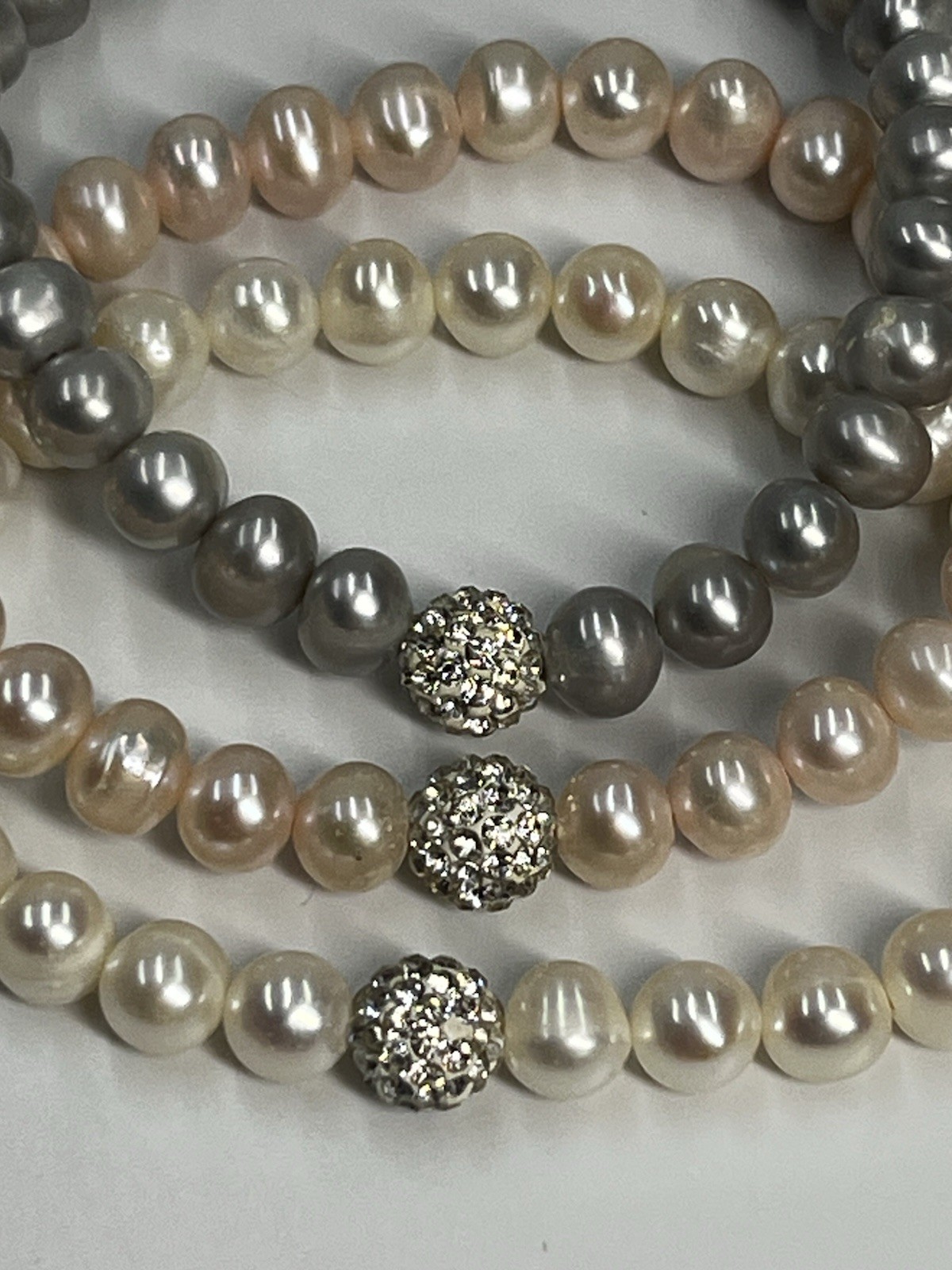Freshwater Pearl Bracelet Set of 3 Ivory Pink Gray Stretch Bridal Elegant Stack