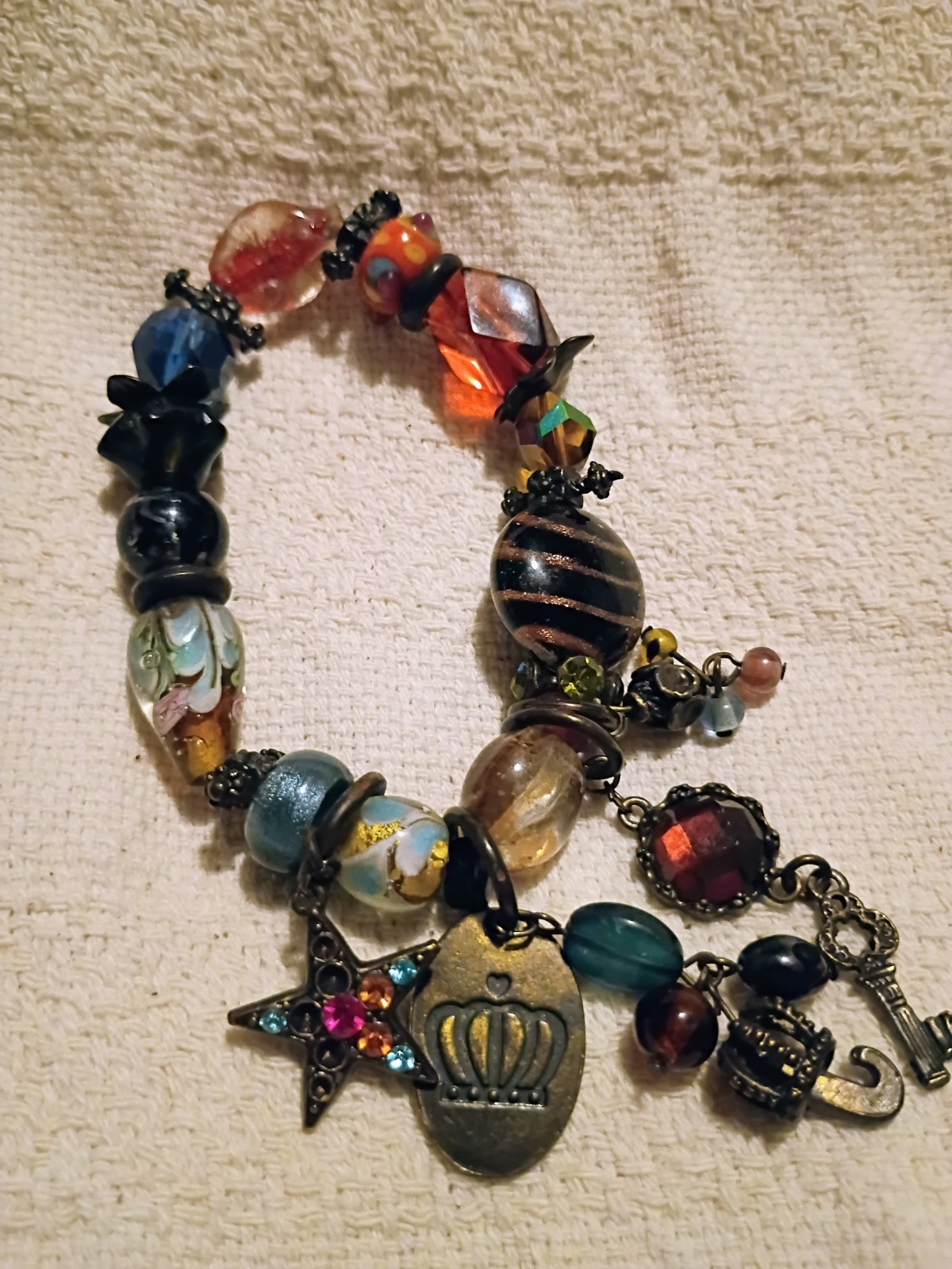 2 Multicolor Glass Beaded Charm Bracelets Bundle Broken Crafting