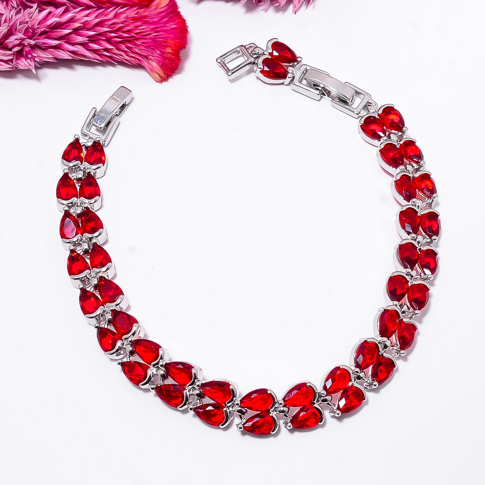 Ruby – Simulated)Spinel 925 Sterling Silver Adjustable Bracelet 7-8″ B131012
