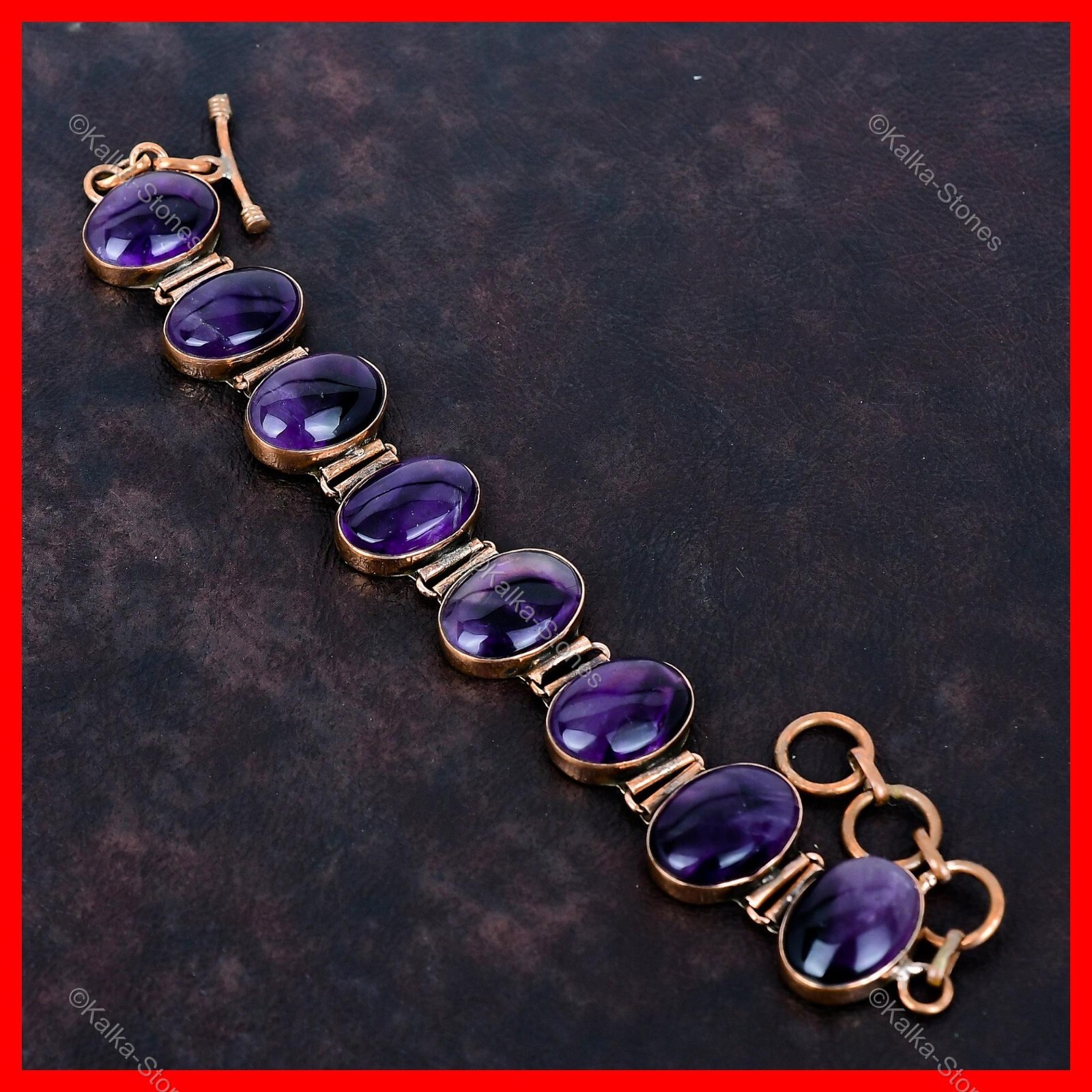 Copper Star Amethyst Stone Bezel Birthday Handmade Chain Ethnic Bracelet Jewelry