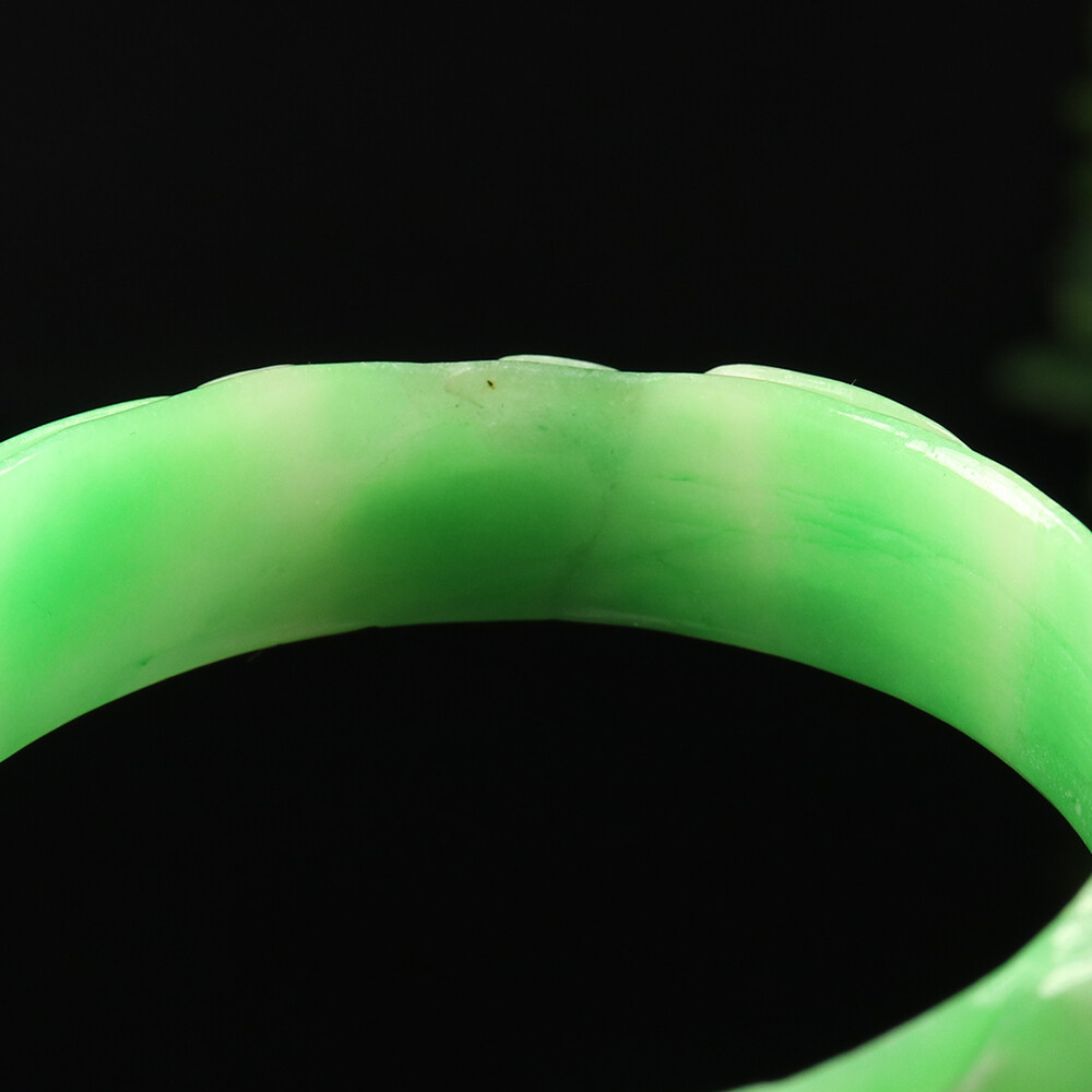 59mm Emerald Green Burma Jadeite Jade Bracelet Bangle Dragon Phoenix A-12241