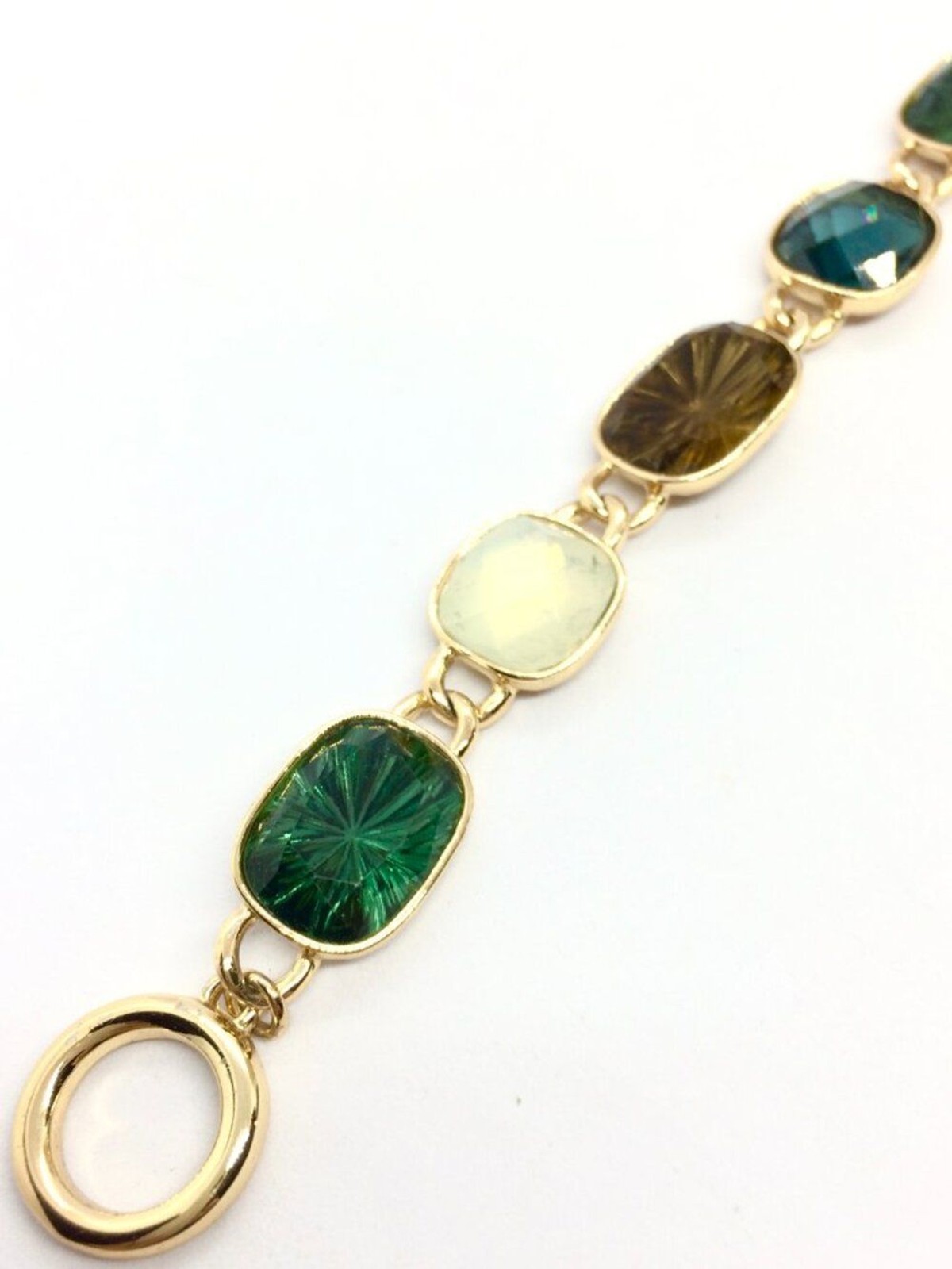 VINTAGE ANNE KLEIN Bracelet Green Brown Opaline Toggle Gold Tone