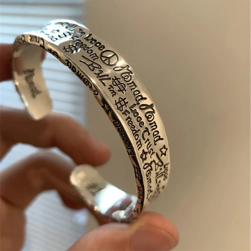Gothic Punk Retro Carved Graffiti Bracelet Zinc Alloy Unisex Adjustable Bracelet