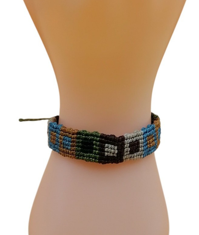 Hand-woven macrame bracelet with geometric square pattern