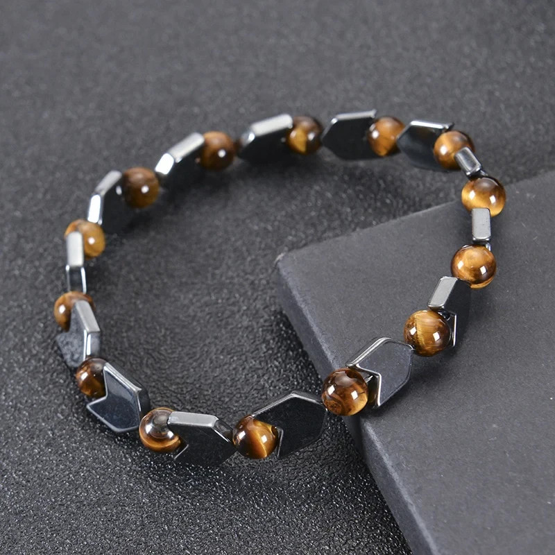 Genuine Tiger Eye Hematite Men Bracelet Arrowhead Crystal Protection Stone Gift
