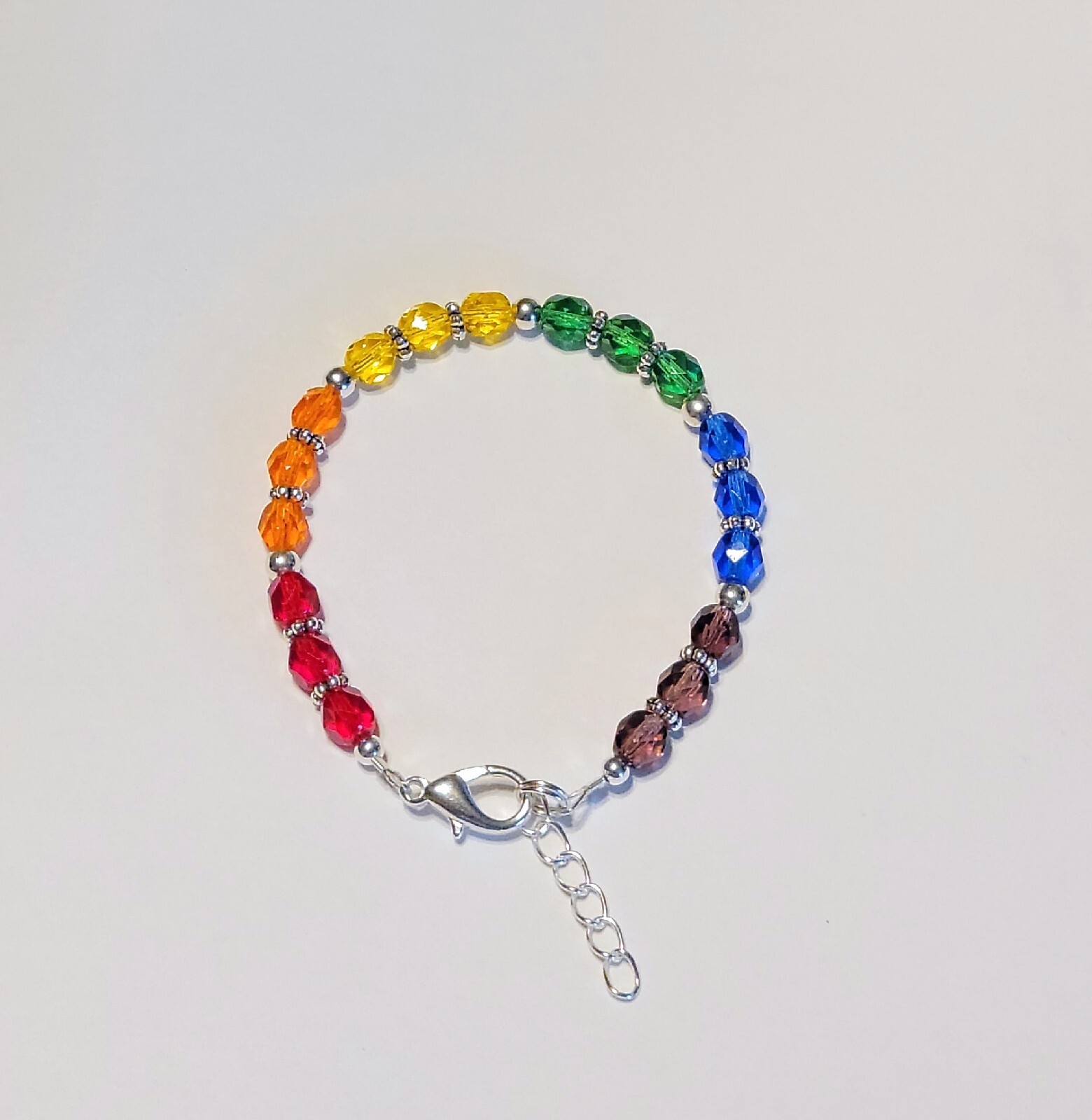 Czech Glass Beads Rainbow Colors Bracelet. Red Orange Yellow Green Blue Purple
