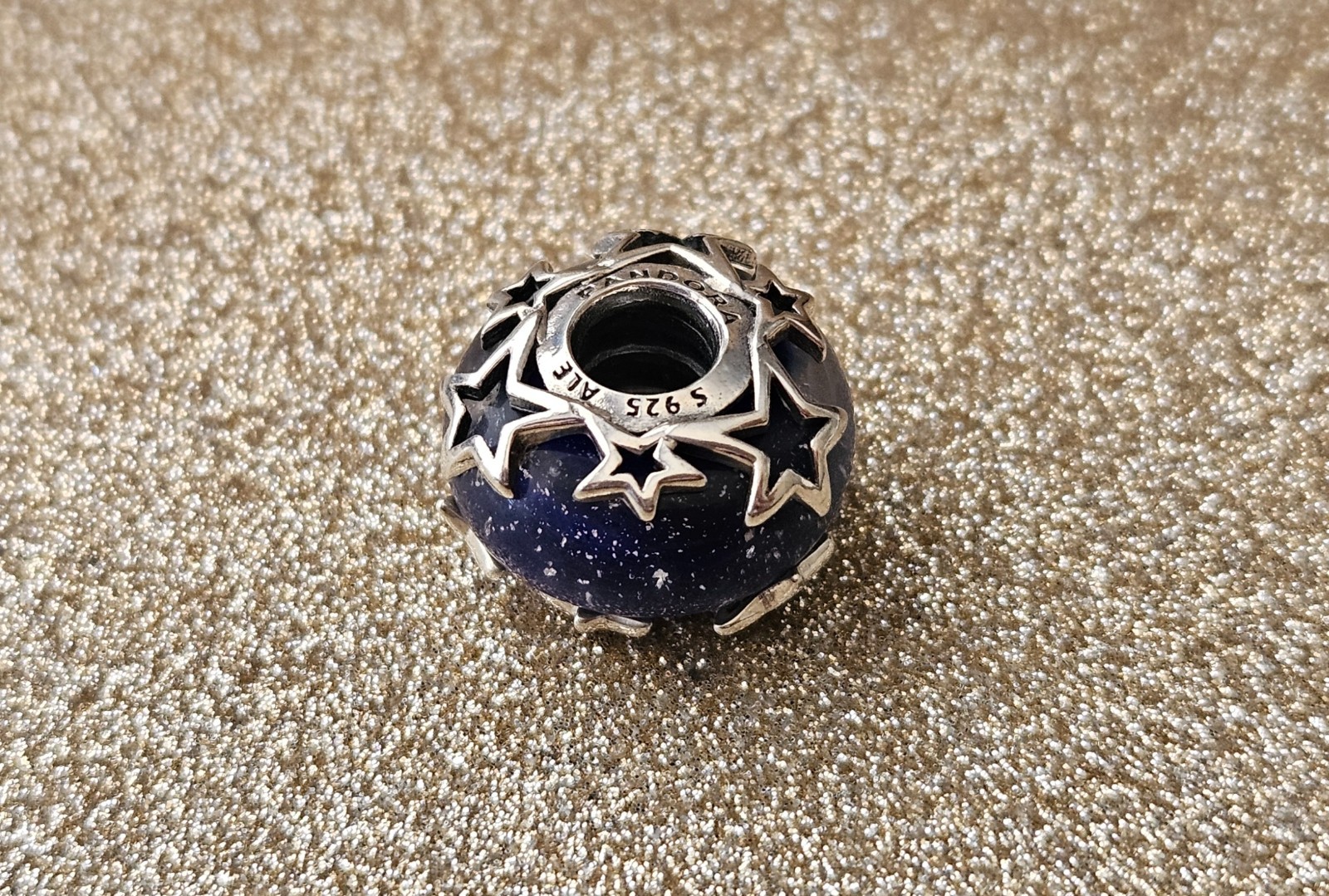 Authentic Pandora Silver Galaxy Blue Stars Murano Charm
