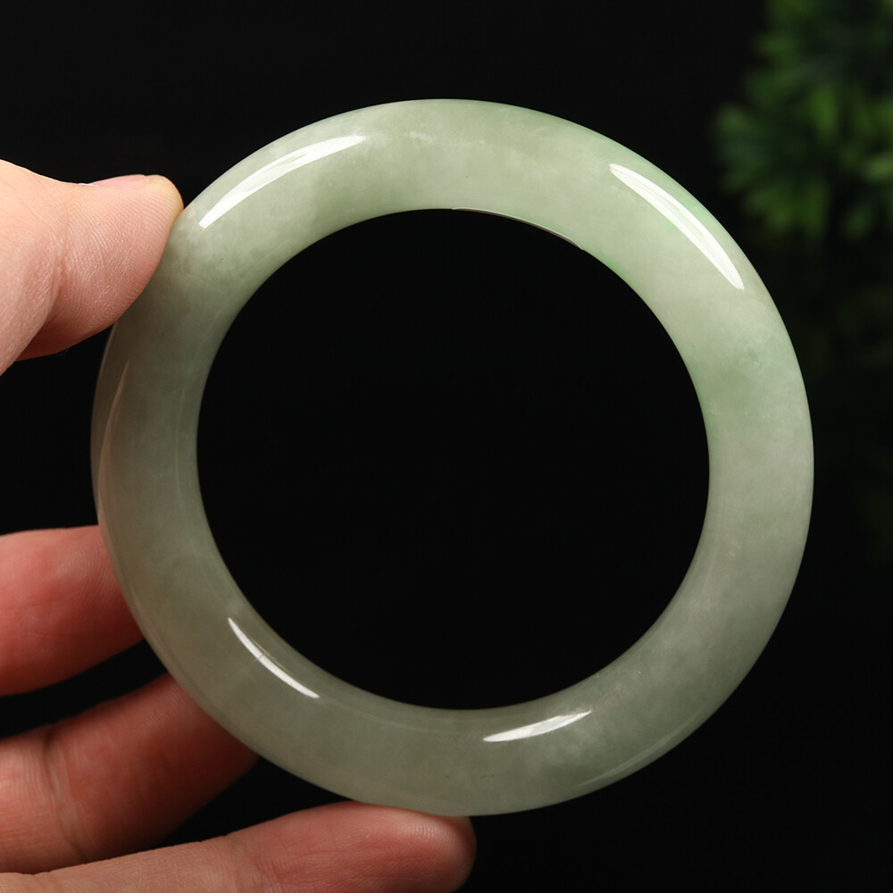 58mm White Green Jadeite Jade Bangle Bracelet Burma Jadeite Bangle A-13611