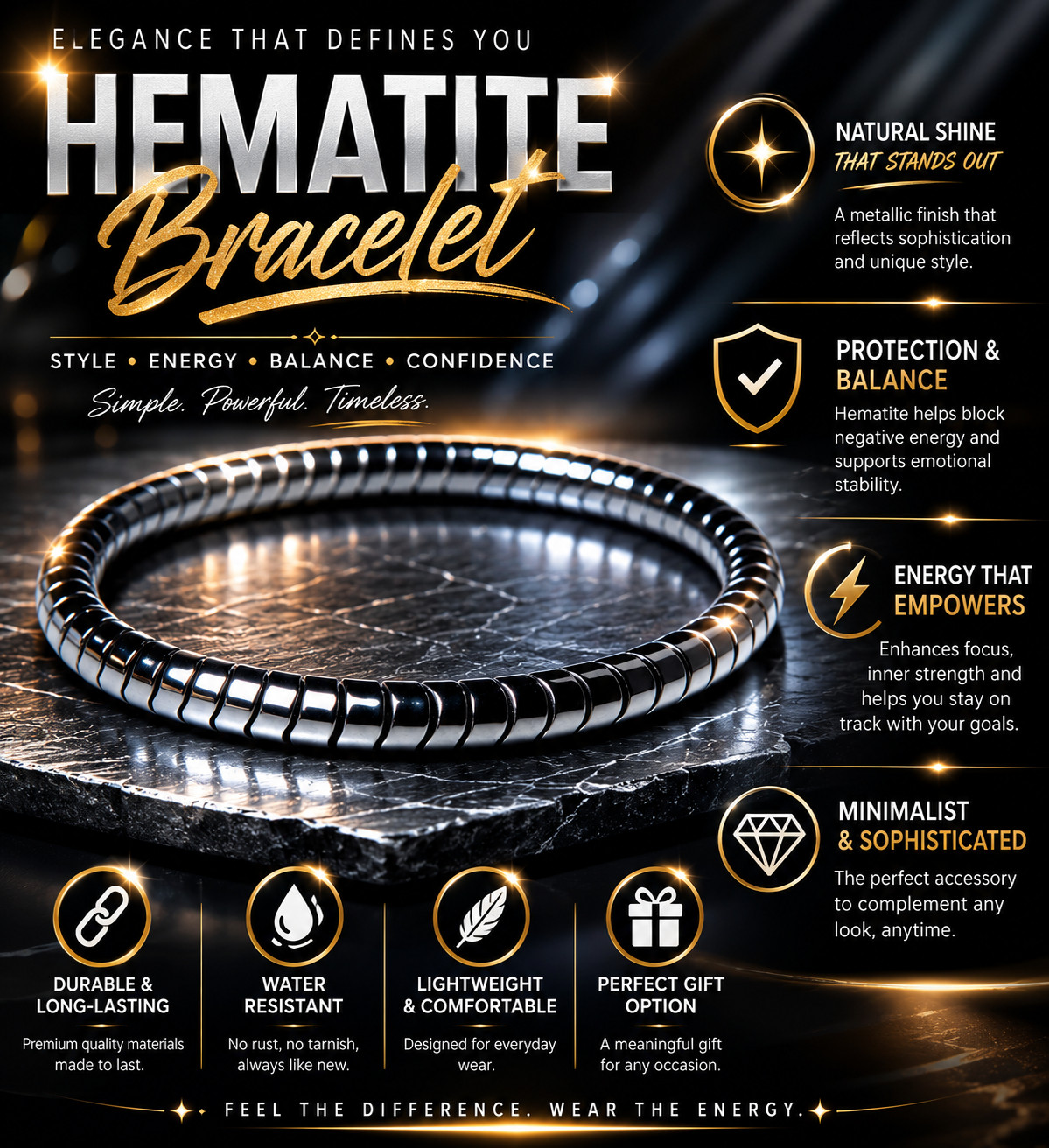 Magnetic Therapy Hematite Bracelet 8mm Beads for Men and Women