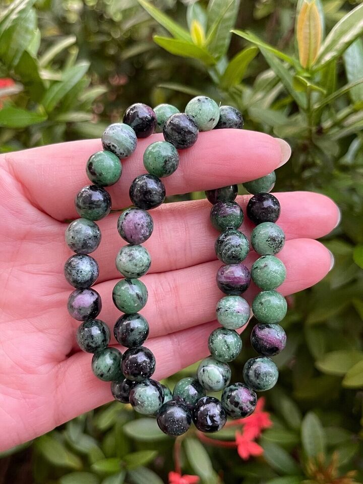 Natural 8mm Red Gems in Zoisite Stone Bracelet Healing Gemstone Stretch Bracelet