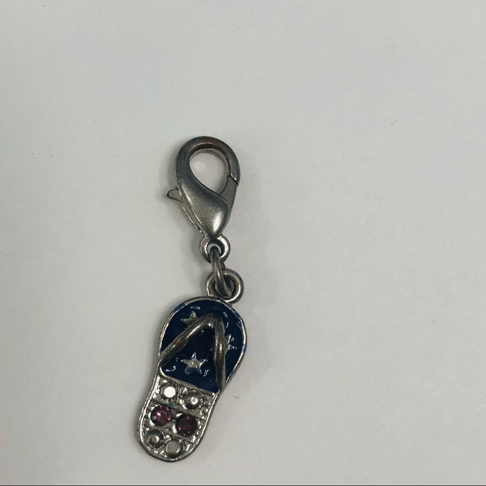 flip flop charm blue pink and clear stones lobster hook dangle charm summer beac