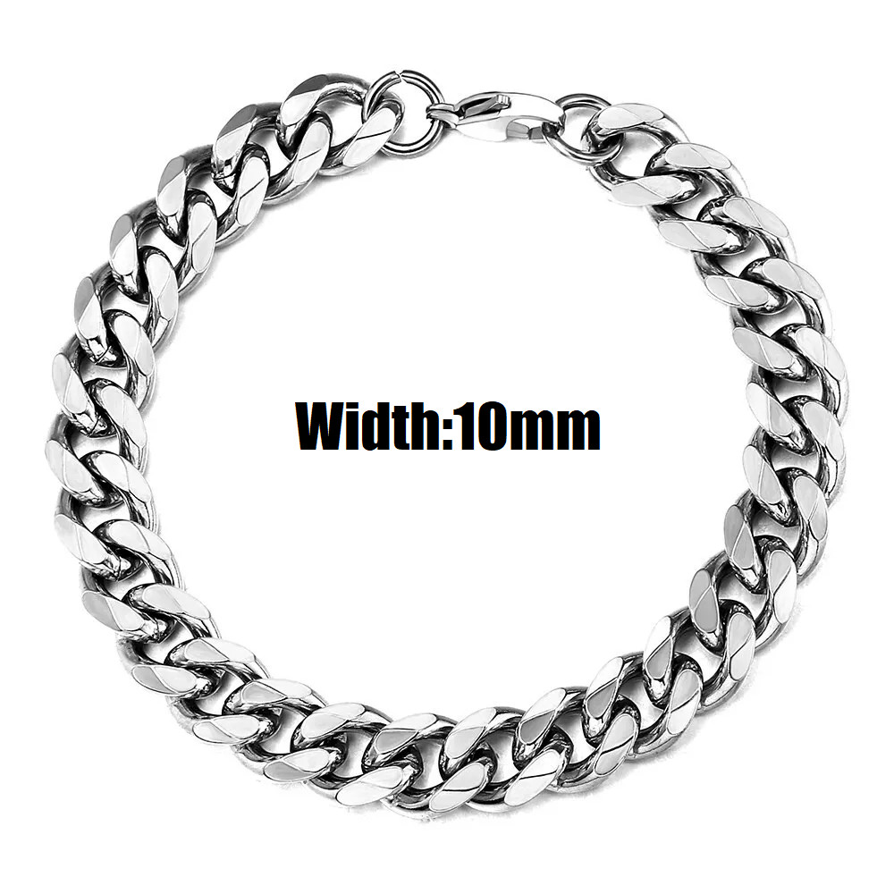 Silver Stainless Steel Curb Cuban Link Chain Bracelet Unisex Women Men 6-10 inch