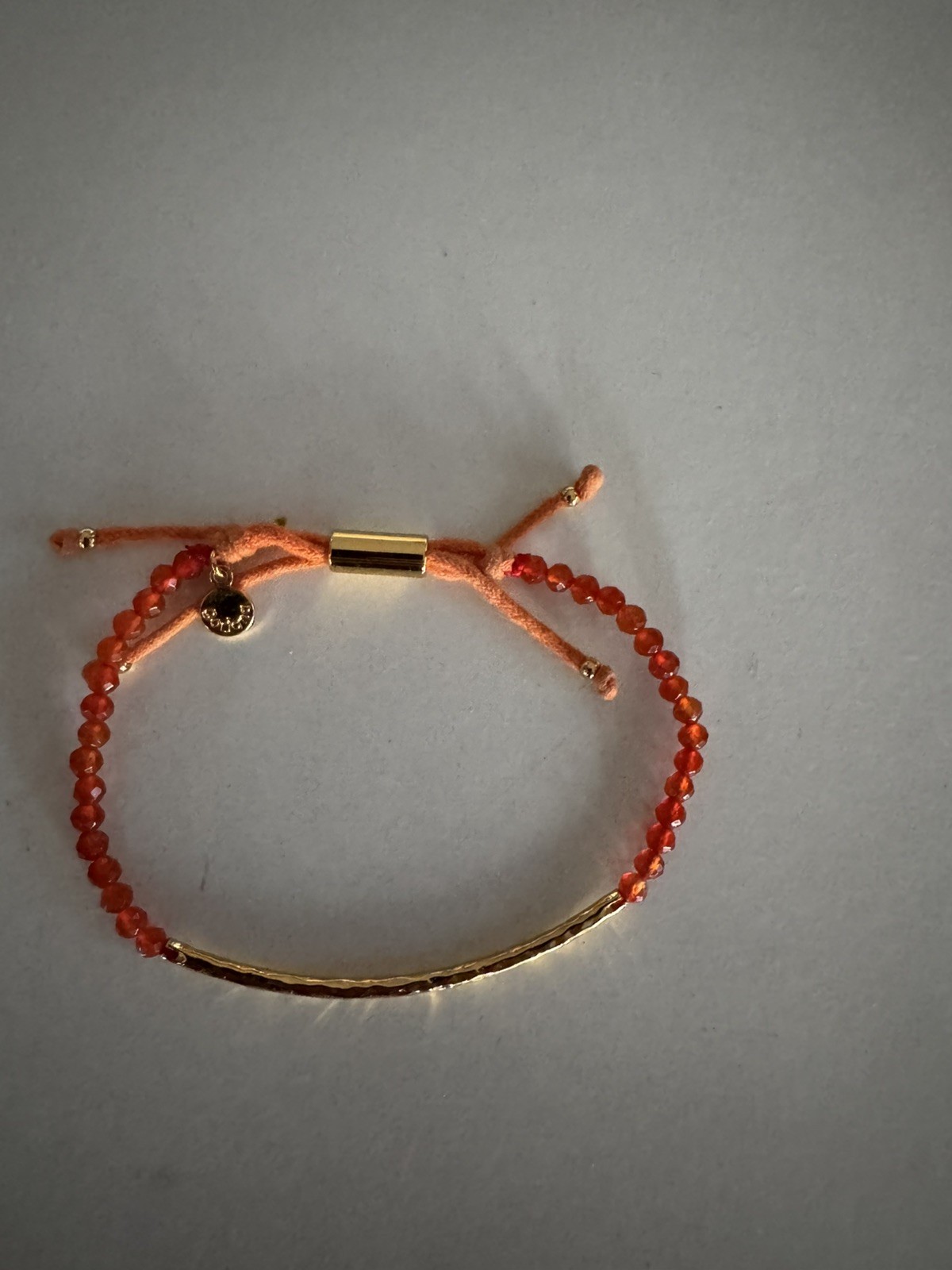 Gorjana Red Beaded Gold Bar Adjustable Bracelet Pull Cord Boho