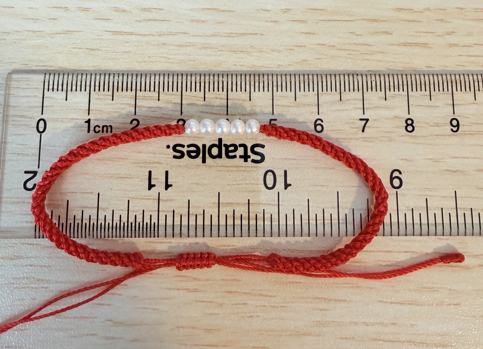 Red Braided Cord Beaded 15 CM Adjustable Slide Bracelet Natural Pearls Handmade