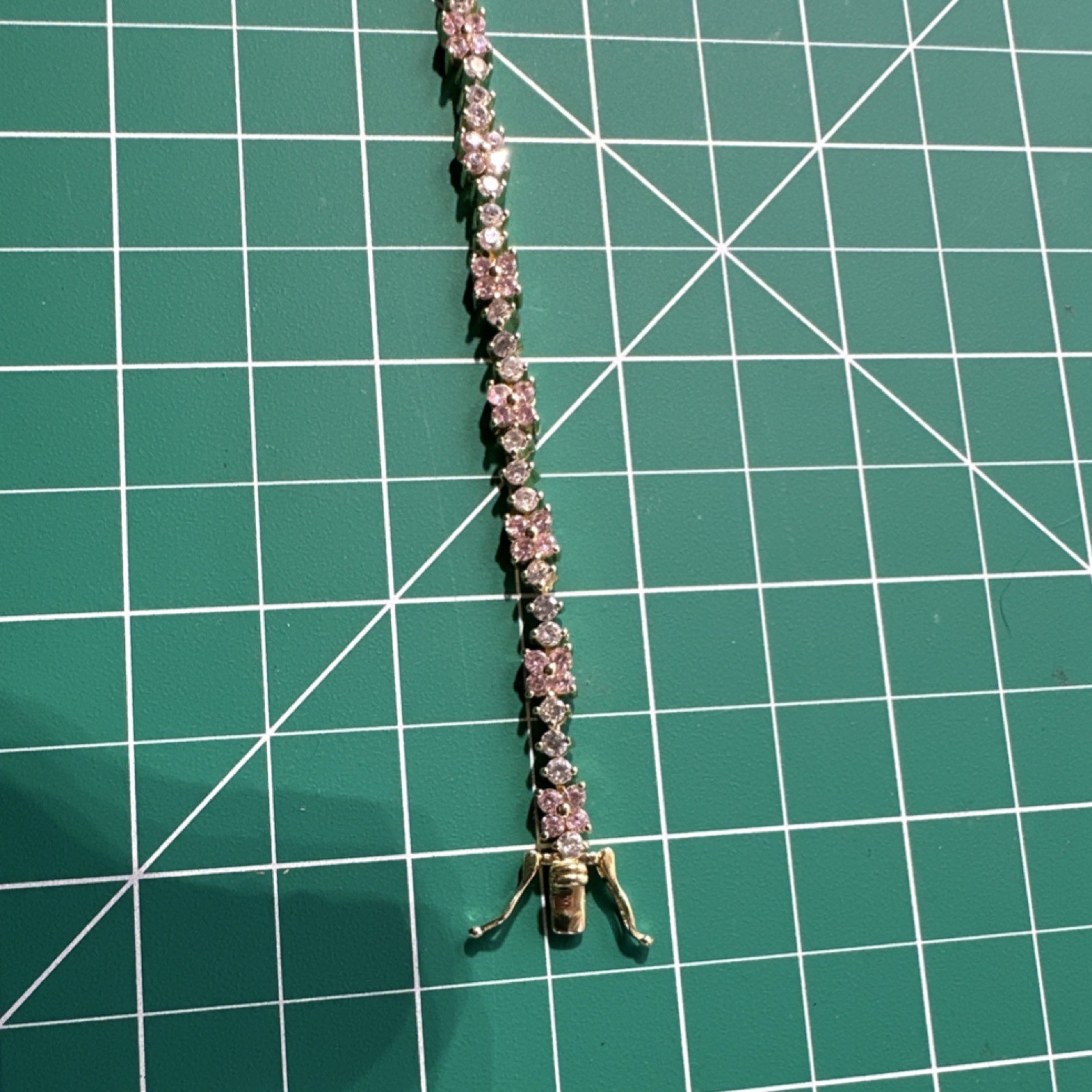 Sterling Silver 925 Tennis Bracelet Pink Clear Round Stones 7.5in Yellow CZ