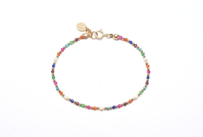 2-3MM Natural Multi Mix Faceted Round Gemstone Gold Filled Beads Bracelets 6-8”