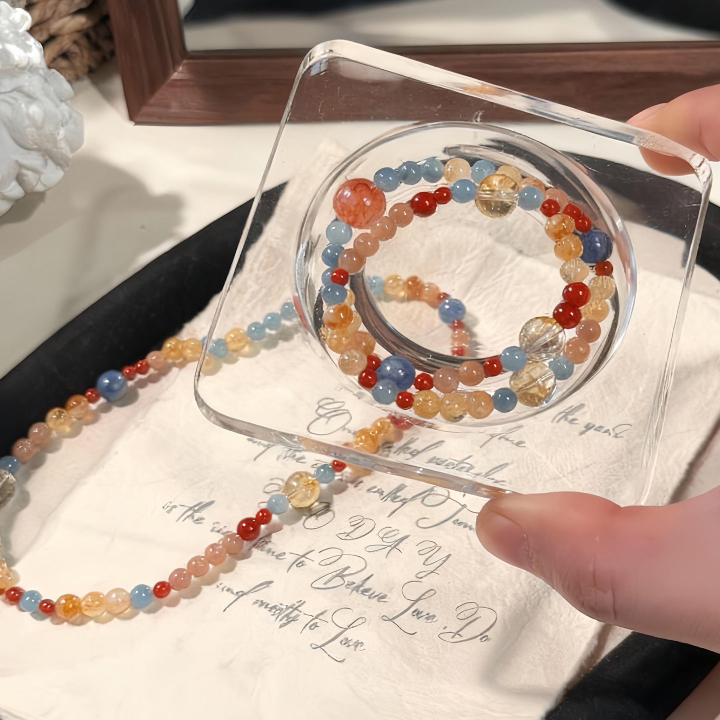 Niche Dunhuang Style Contrast Double Circle Yellow Pagoda Blue Crystal Bracelet