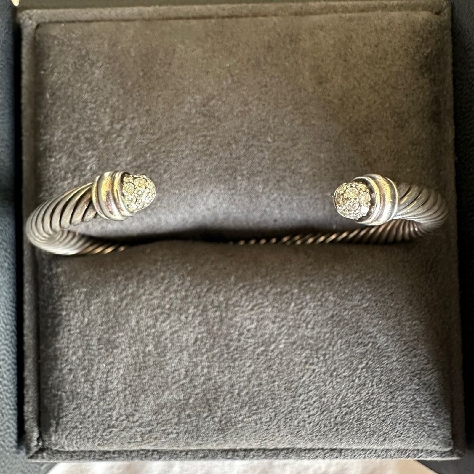 David Yurman Cable Classics Bracelet 5mm Pave Diamond Sterling Silver Size M