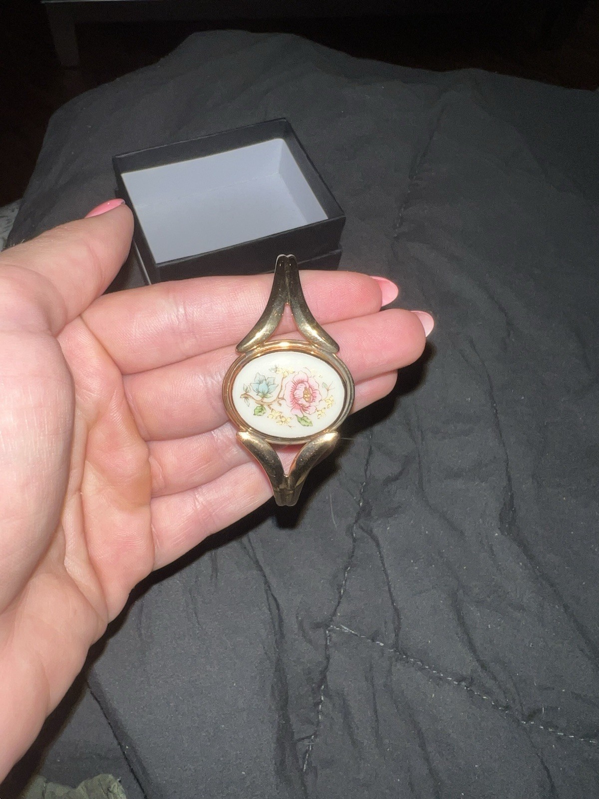 Vintage Lenox Gold-Filled Porcelain Floral Cuff Bracelet