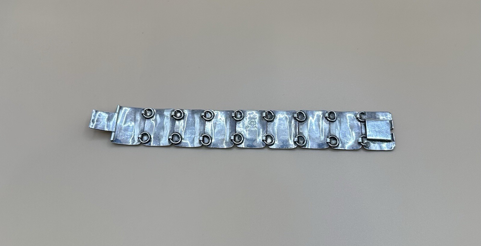 Vintage 925 Sterling Silver Blue Green Inlay Link Wide Bracelet /Size 6.5