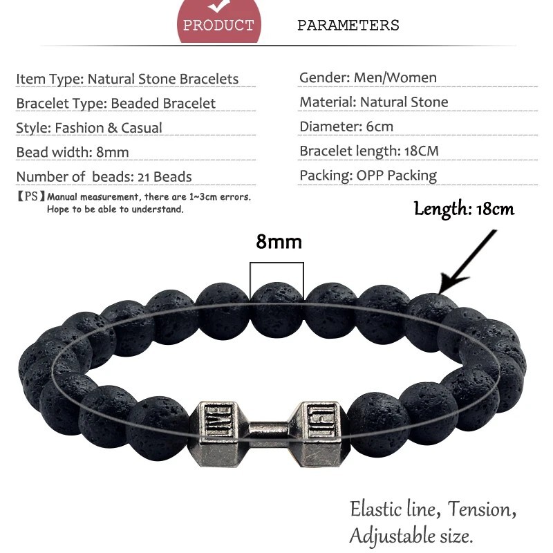 Volcanic Stone Beads Bracelet white Charm Bracelet Women Barbell Stran