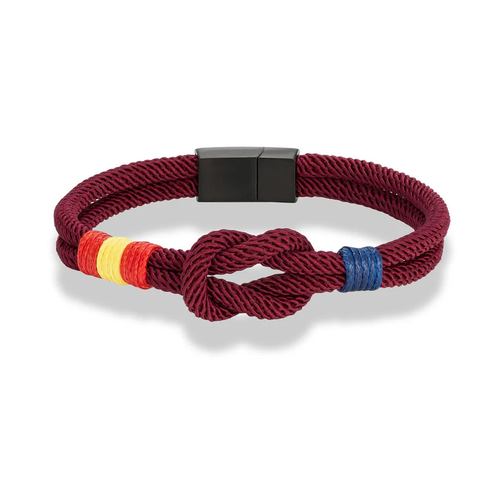 Fashion Men Women Spain Flag Double Strand Nautical Rope Bracelet Brushed