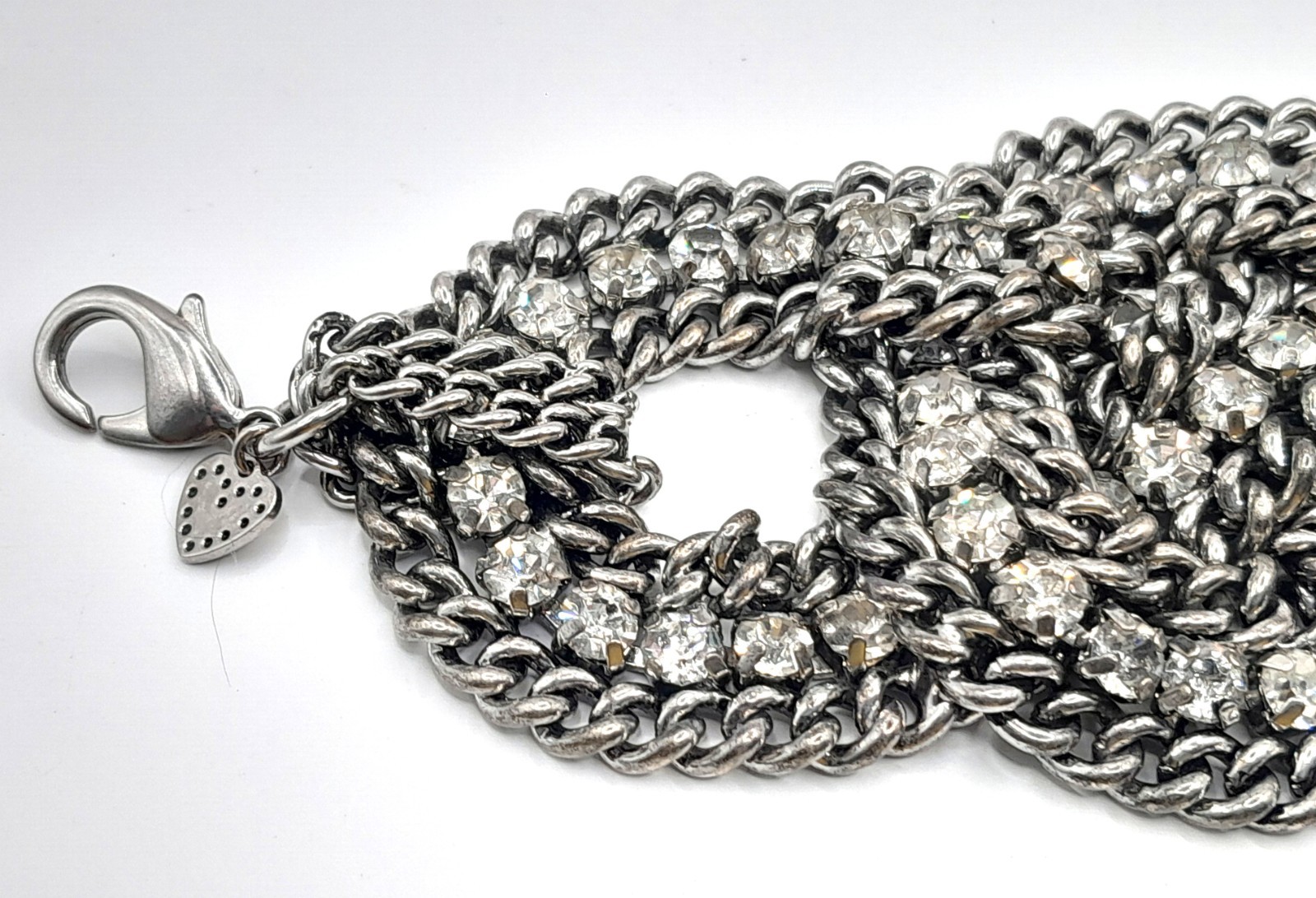 STELLA & DOT Petra Braided Chain Rhinestone Link Silver Tone Bracelet 7″ Beauty