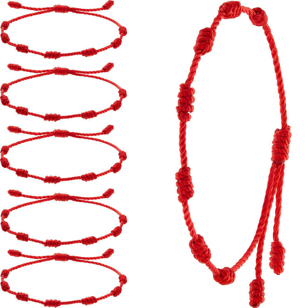 6PC Lucky Red String Bracelet Kabbalah Amulet 7 Knots Protection rope Man Women