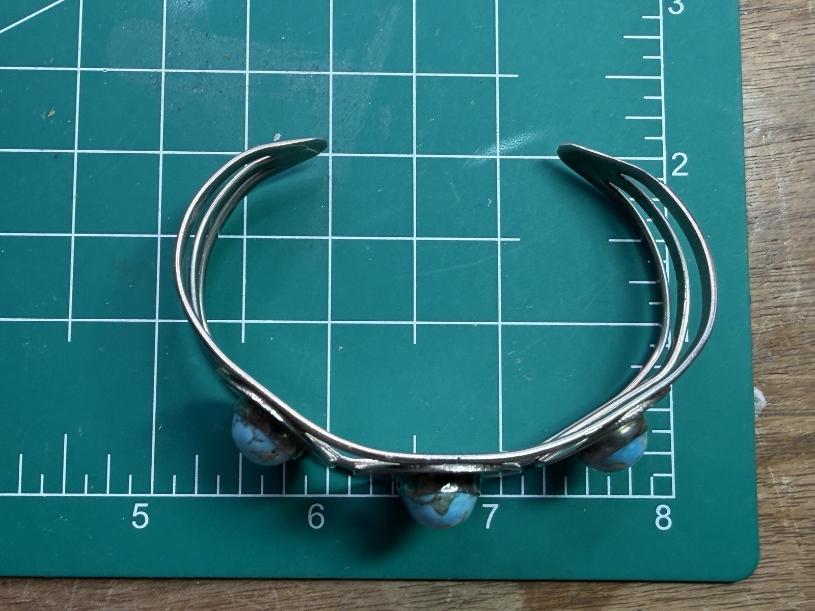 Vintage Silver Tone Large Faux Turquoise Statement Cuff Bracelet Mexico