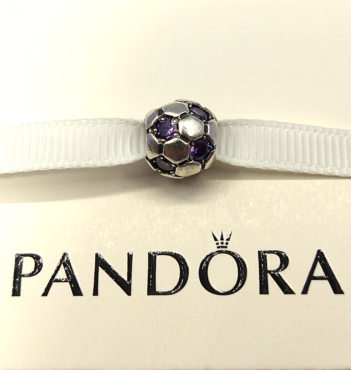 Authentic Pandora Bracelet Charm 790444 CZR Soccer Ball Deep Purple