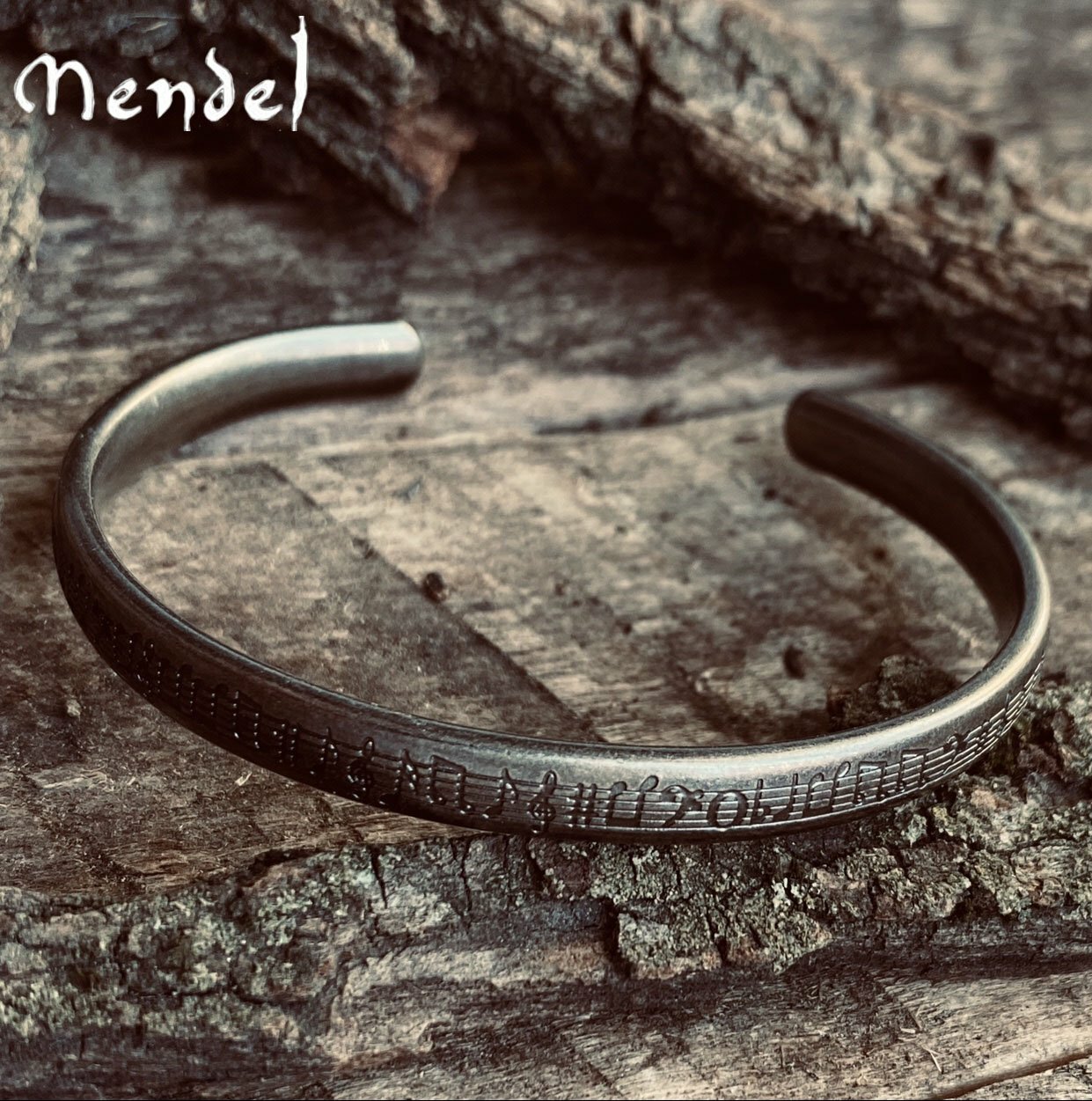 MENDEL 6.5 Inch Stainless Steel Mens Womens Music Note Bangle Bracelet Cuff Men