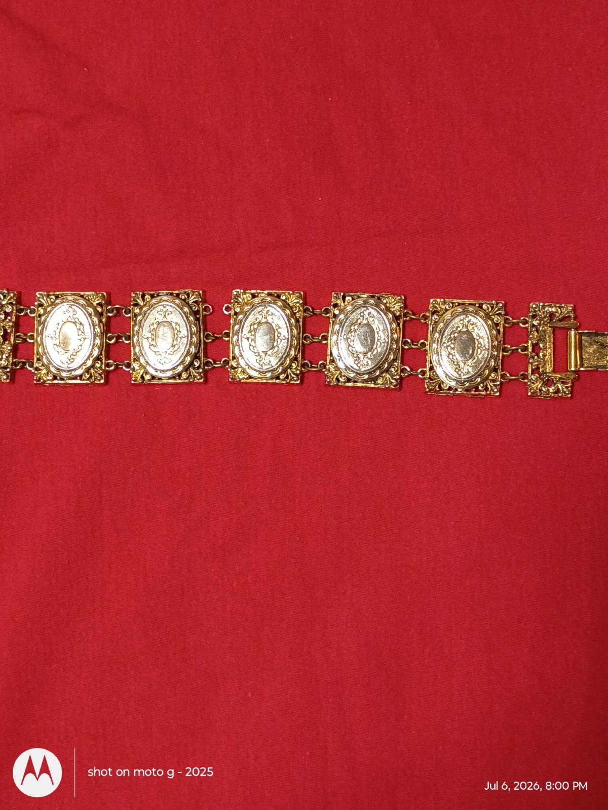 Vintage Signed ART Arthur Pepper Gold Tone, 7 in Revival Locket Panel Bracelet