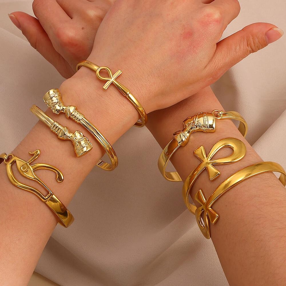 Unisex Bracelet Stylish Egyptian Nefertiti Bangles Africa Couple Cuff Gold Tone