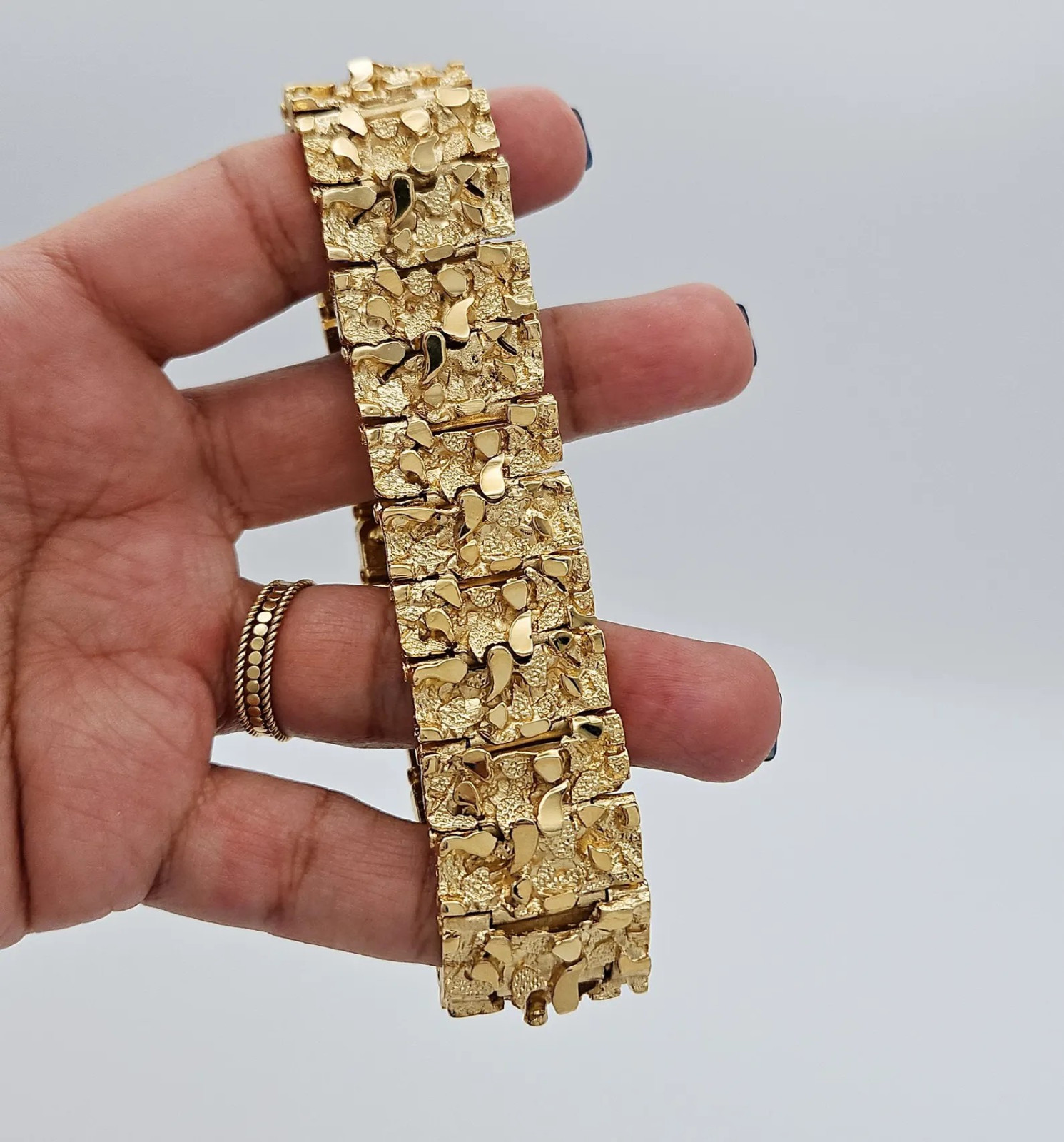 Large Gold Nugget Bracelet, 22mm Gold Nugget Bracelet, 14k Heavy Plated Gold