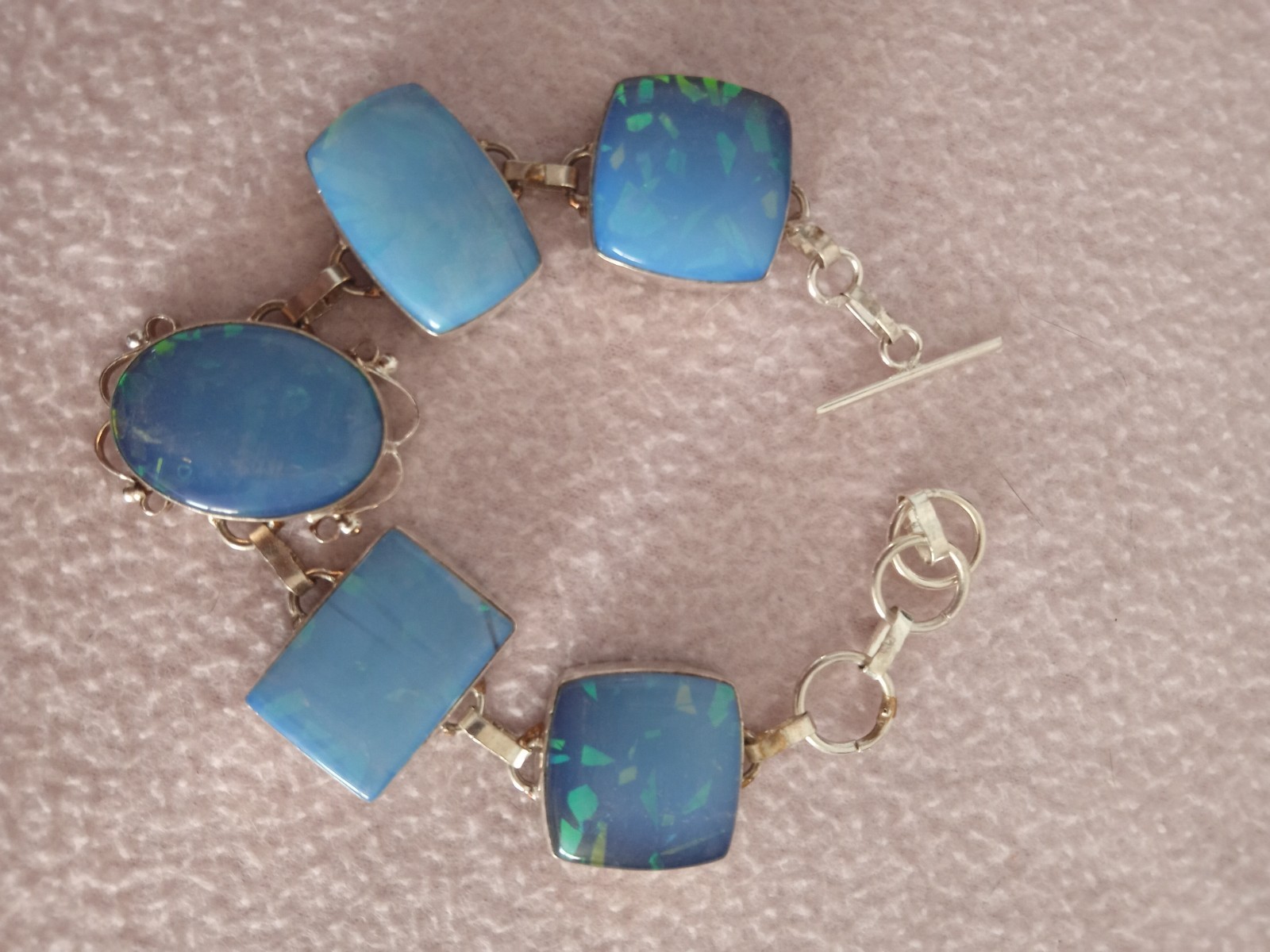 5 Blue Stone bracelet 8.5 inch set in silver
