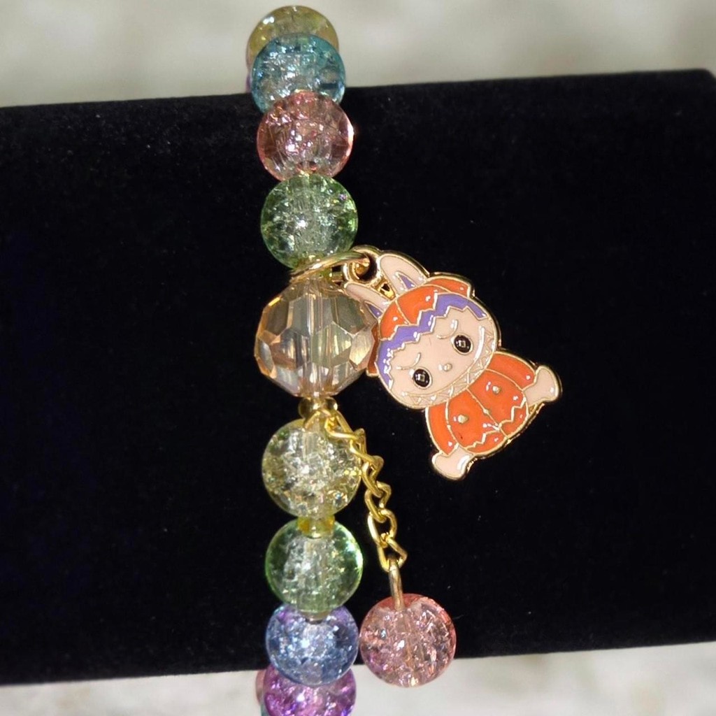 NWT Fashion Multi-coloured beaded stretch bracelet with orange Charm