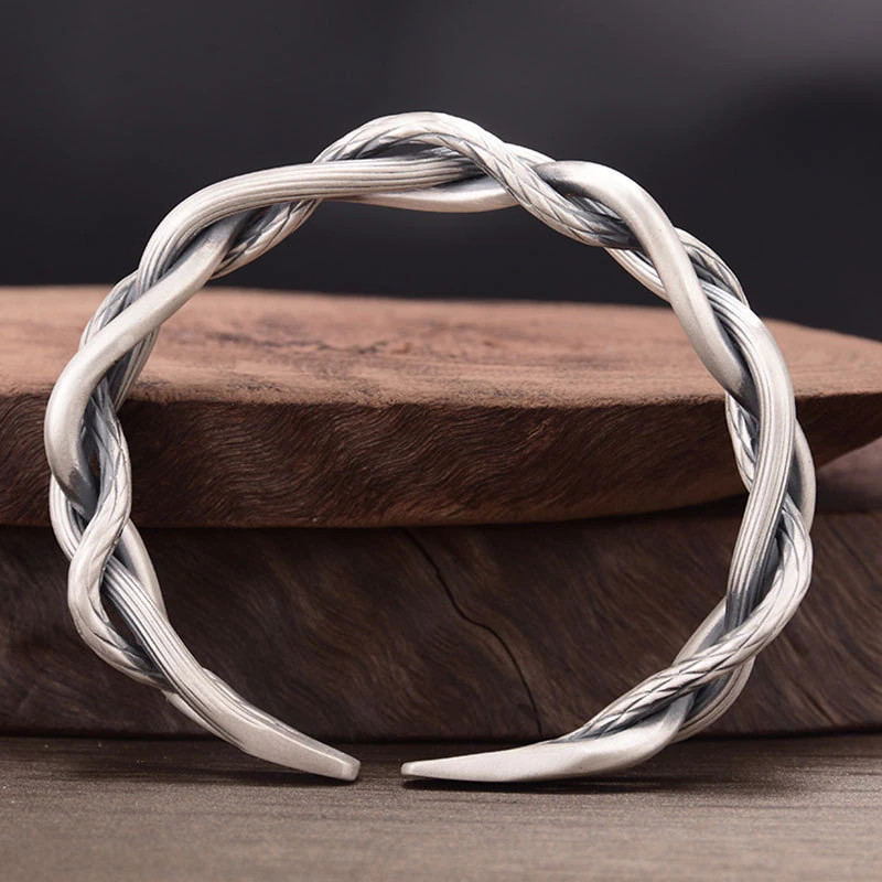 Men’s Fashion Jewelry Silver Twist Adjustable Bangle Cuff Bracelet 492