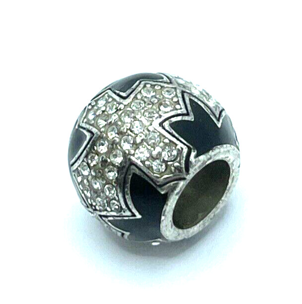 Brighton Dazzle Cross Black Religious White Colorless Crystals Silver Bead