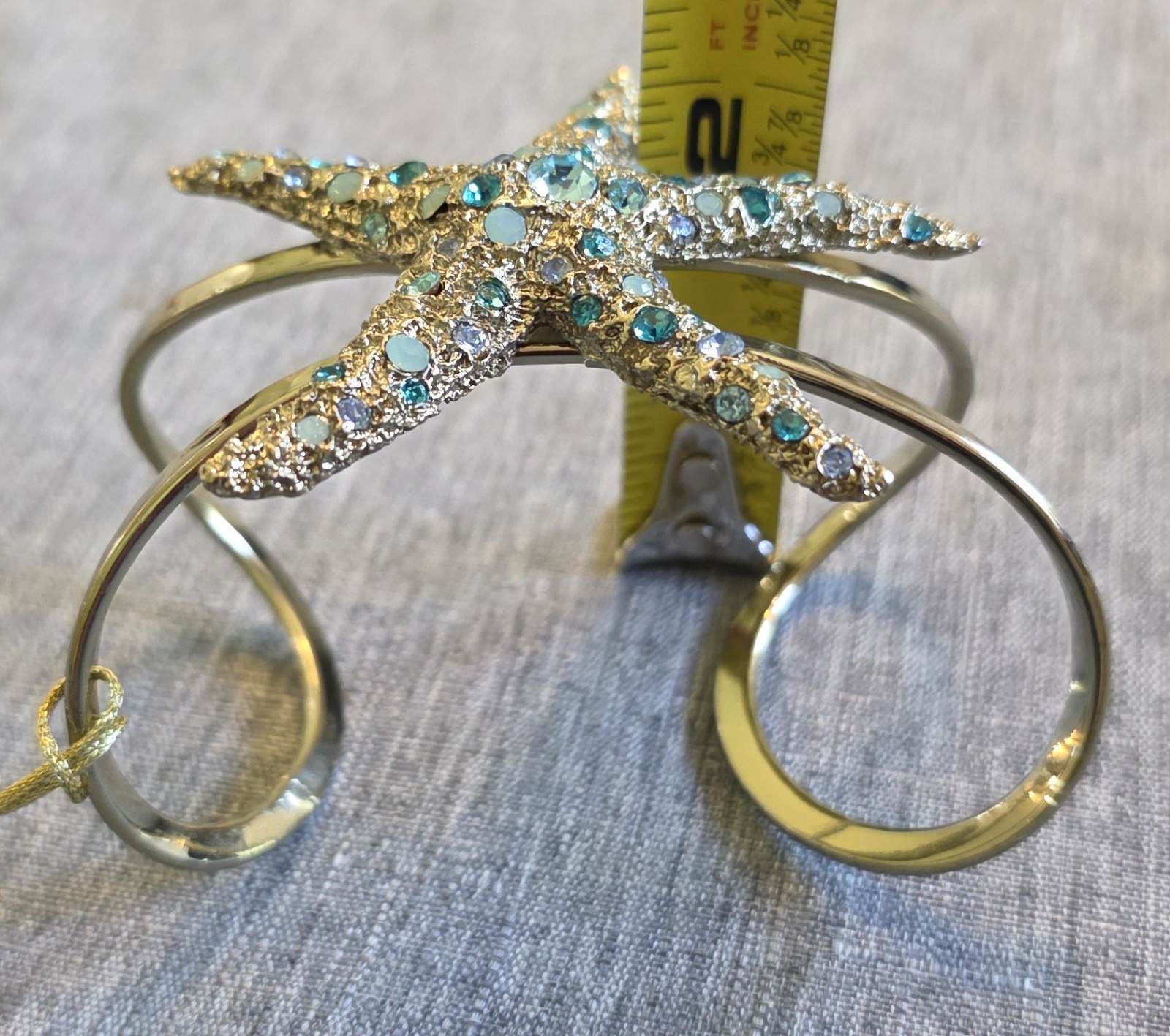 Eye Candy LA Starfish Cuff Bracelet Gold Tone Glass Crystals Coastal Beach NWT