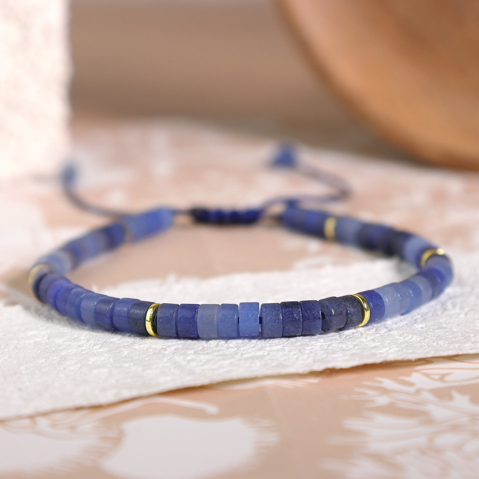 Natural Crystal Tube Beads Blue Aventurine Friendship Bracelet for Women Men