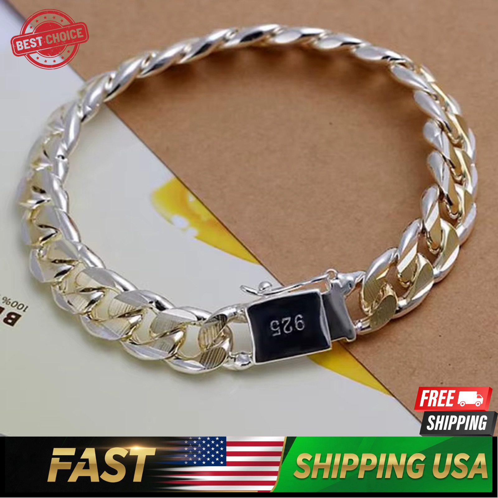 925 Sterling Silver 10mm Chain Bracelet for Men & Women Fashion Jewelry