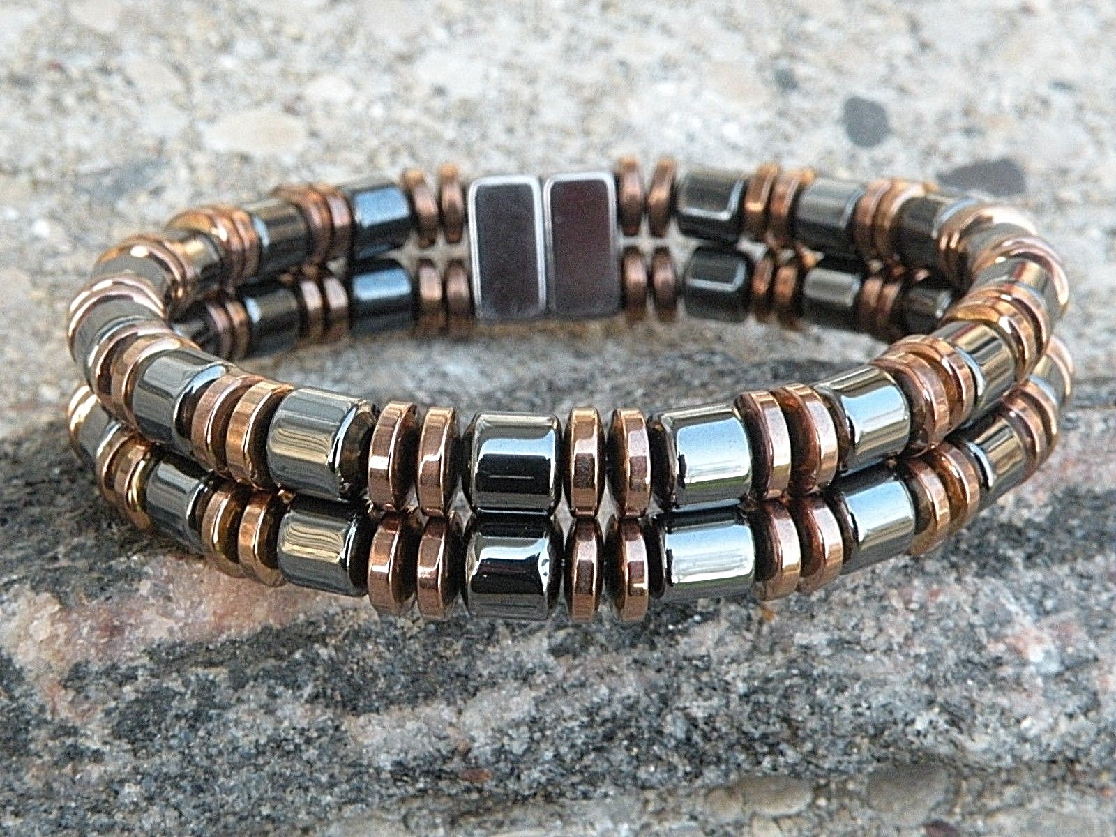 Magnetic Hematite Anklet BLACK n COPPER 2 Row #1 Seller