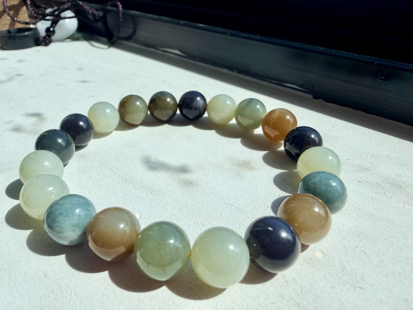 Nephrite Hetian Jade bracelet 10m Qinghua Emperor purple Sugar White 和田玉多宝