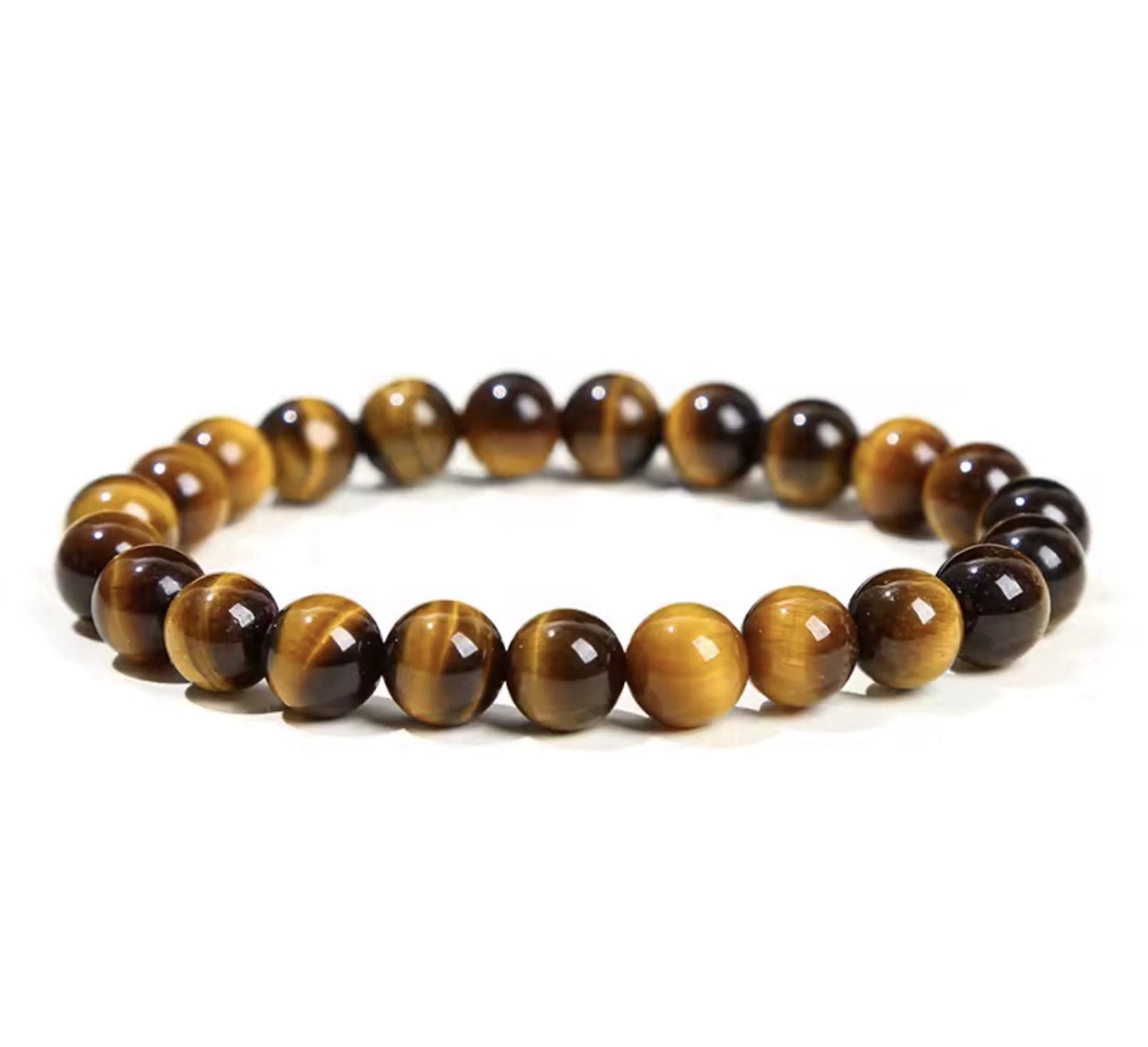 Beaded bracelet with natural Tiger’s Eye gemstone, brown/yellow, 8mm